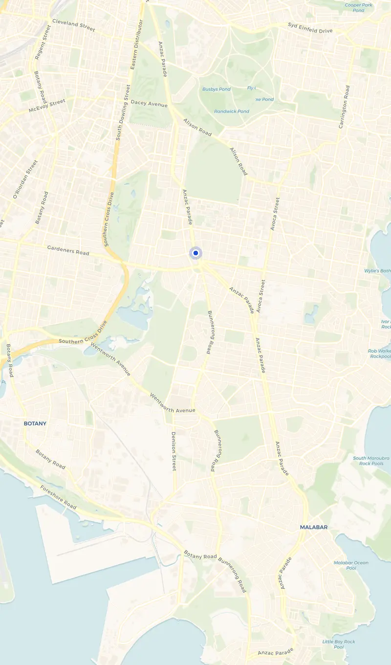 Map of the Kingsford service area and the surrounding suburbs we cover.