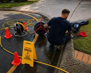 Plumber checking a blocked drain on a Kingsford job