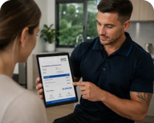 Plumber explaining a service estimate in Kingsford
