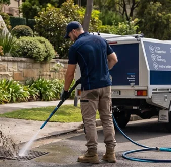 Cutting tree roots out of a Kingsford drain